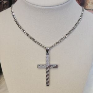 American Flag Engraved Stainless Steel Cross And Chain